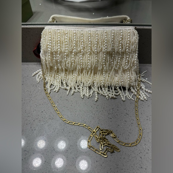 Clare V Estelle in Waterfall Pearls- Pearl Covered White Crossbody Bag - Picture 9 of 10